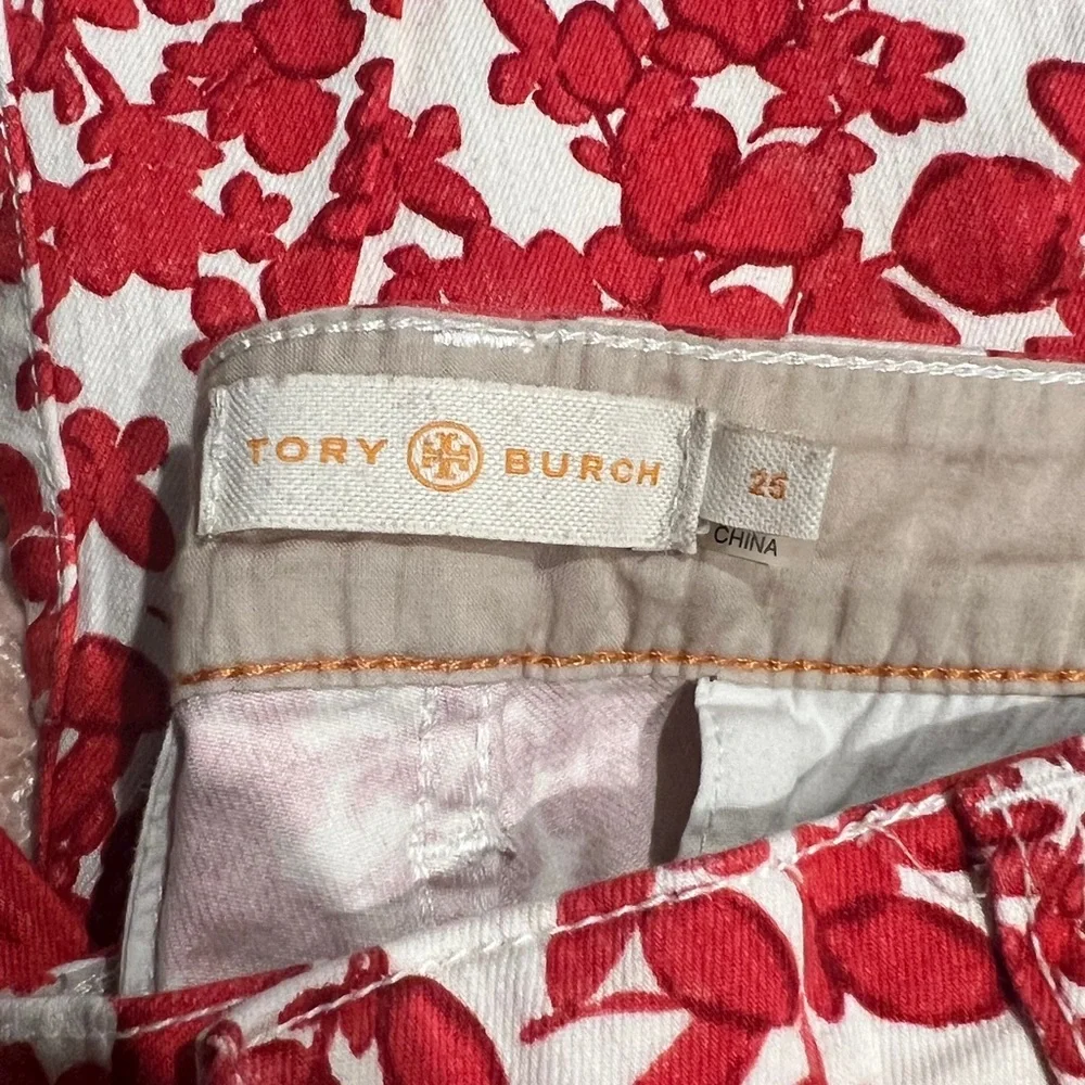 Tory Burch Red Pepper Issy Print Straight Fit Pants (Size 25)